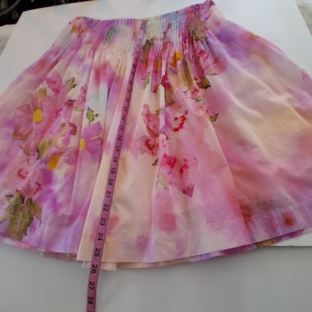 By Anthropologie Low Rise Multicolor Watercolor Cotton Knee Length Skirt Large - Picture 8 of 10
